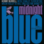 Cover: Kenny Burrell, Midnight Blue. Mostly type with a small image of a man playing guitar.